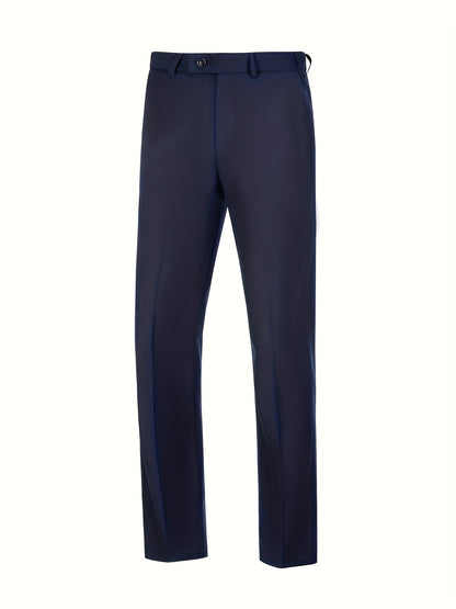 SAILIINY Men'S Solid Color Polyester Viscose Blend Dress Pants, Regular Fit All-Season Party Suit Trousers with Pockets, 80% Polyester 20% Viscose, 240g/m² Woven Fabric, 100% Polyester Lining, for Mature Occasions