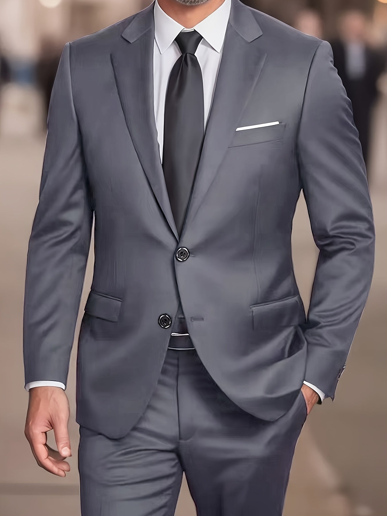 Men'S Casual Work Suit Polyester Solid Color Lapel Button Regular Fit Woven Pants and Jacket for Spring/Summer
