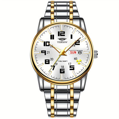 1pc New Stainless Steel with Digital Men's Watch Calendar Week Display Fashion Trend Life Travel Luminous Casual Sport Business Watch Ideal for Birthday Gifts Holiday Gifts Gifts