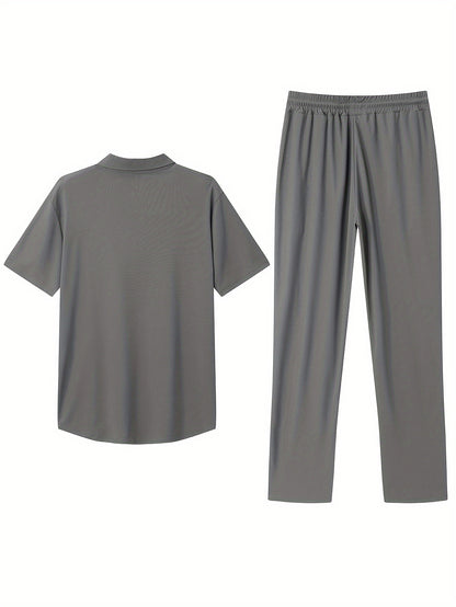 Men's Slim-Fit Casual & Joggers Set - Breathable Polyester, Short Sleeve, Summer Outdoor Wear