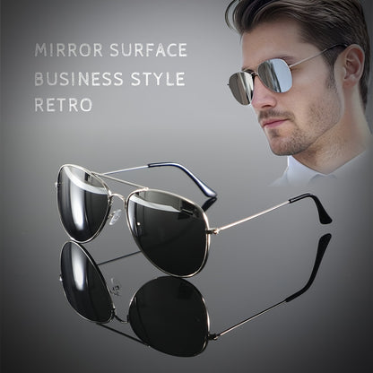 1 Pair of Men's Silvery Reflective Metal Oval Double Beam Retro Mature Personality and Casual Fashion Glasses