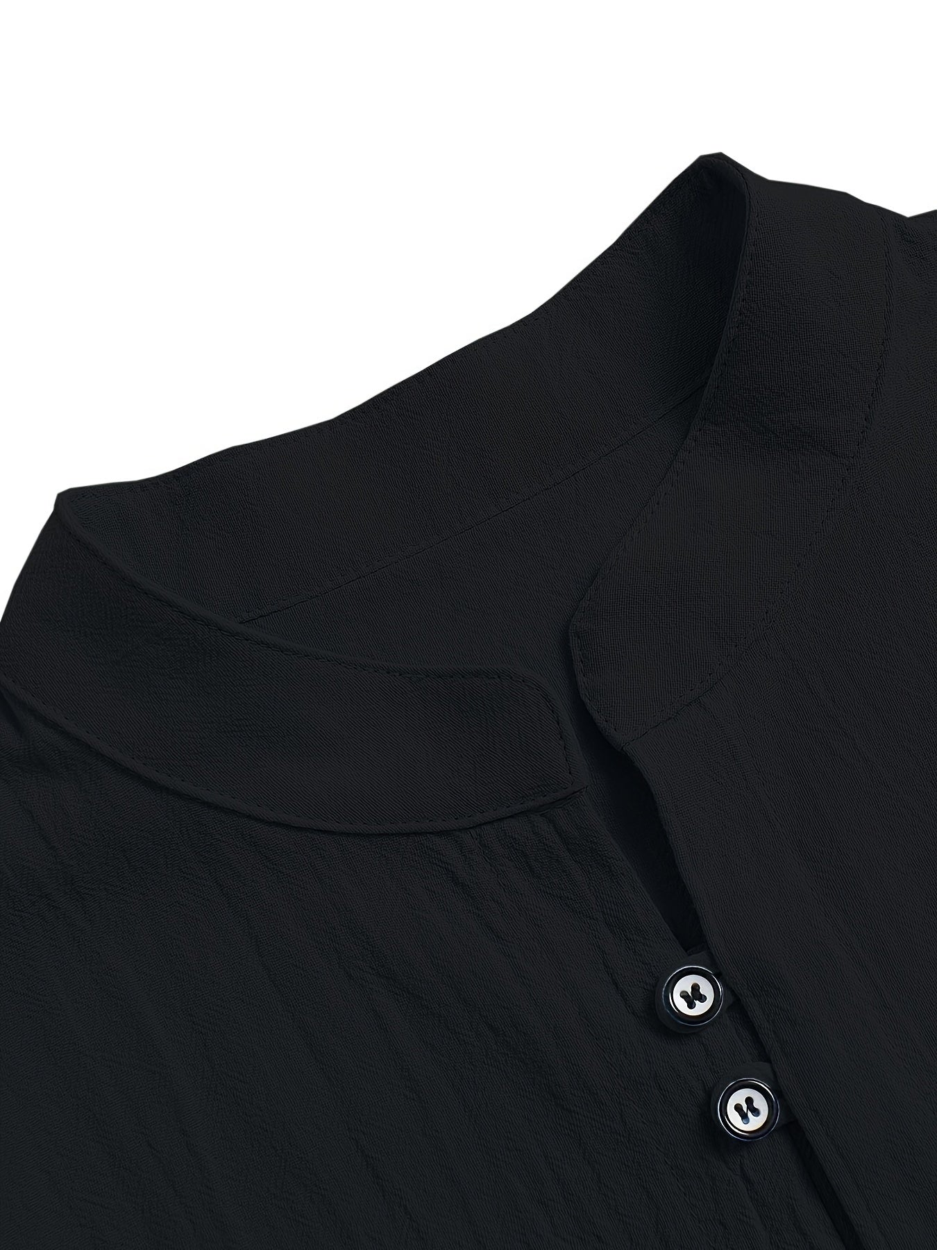 Classic Design Men's Solid Color Stand Collar Long Sleeve Button Up Top Shirt, Pure Cotton Spring And Autumn Fashion Cotton Tops For Daily And Casual Outerwear