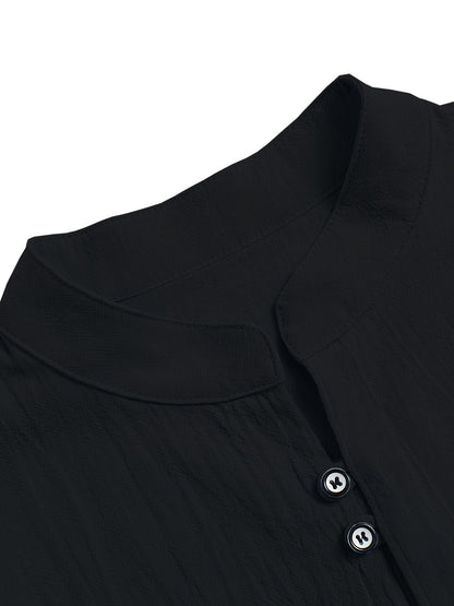 Classic Design Men's Solid Color Stand Collar Long Sleeve Button Up Top Shirt, Pure Cotton Spring And Autumn Fashion Cotton Tops For Daily And Casual Outerwear