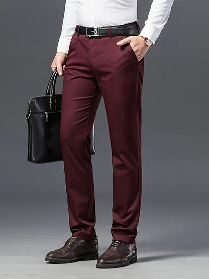 Men'S Classic Black Dress Pants - Stretchy Polyester, All-Season Comfort Fit, Regular Length, Solid Color, Allseason Pants | Stylish Dress Pants | Comfortable Fit Pants