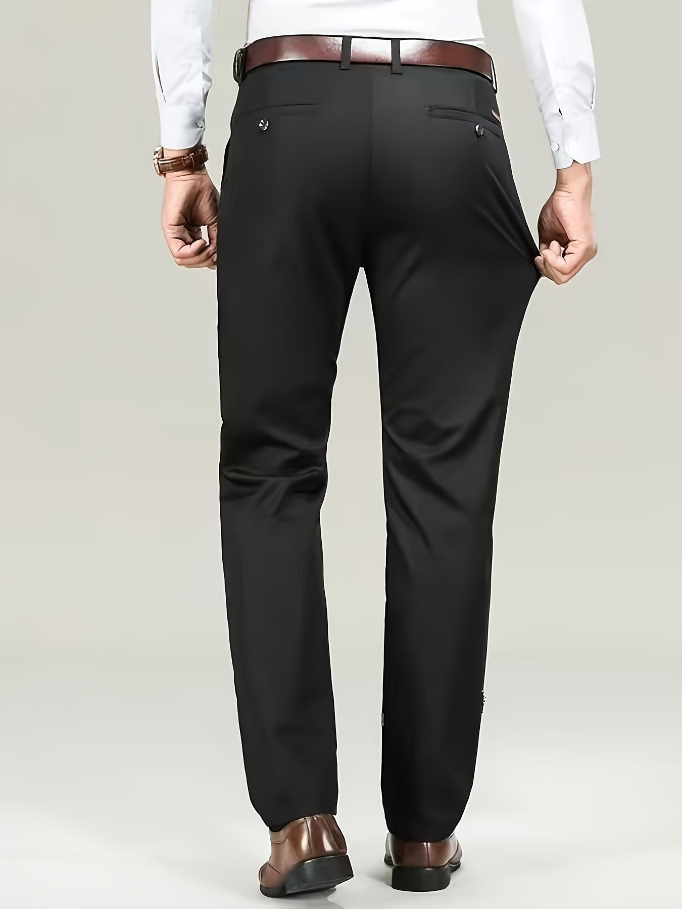 Classic Design Dress Pants, Men's Formal Solid Color Stretch Dress Pants For Business And Formal Occasions