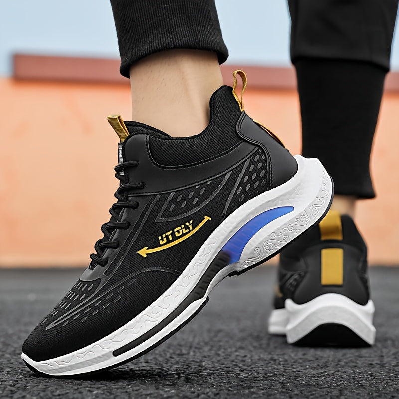 Men'S High-Top Lace-Up Athletic Sneakers - Breathable Fabric, PVC Sole, EVA Insole, Stylish Blue & White Design for Casual and Outdoor Activities, Everyday Sneakers | Sporty Casual Shoes | Durable PVC Sole