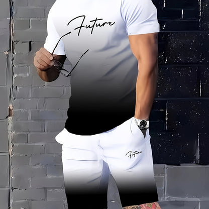Men's Fashion Street Style Digital Print Casual T-Shirt Shorts Set