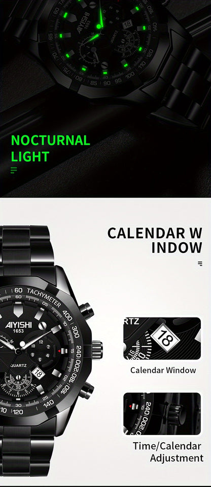 AIYISHI Men's Luxury Business Quartz Watch | | Luminous Hands & Markers | Date Display | Zinc Alloy Case and Band | Analog Dial with Subdials | Ideal for Professional Gifting