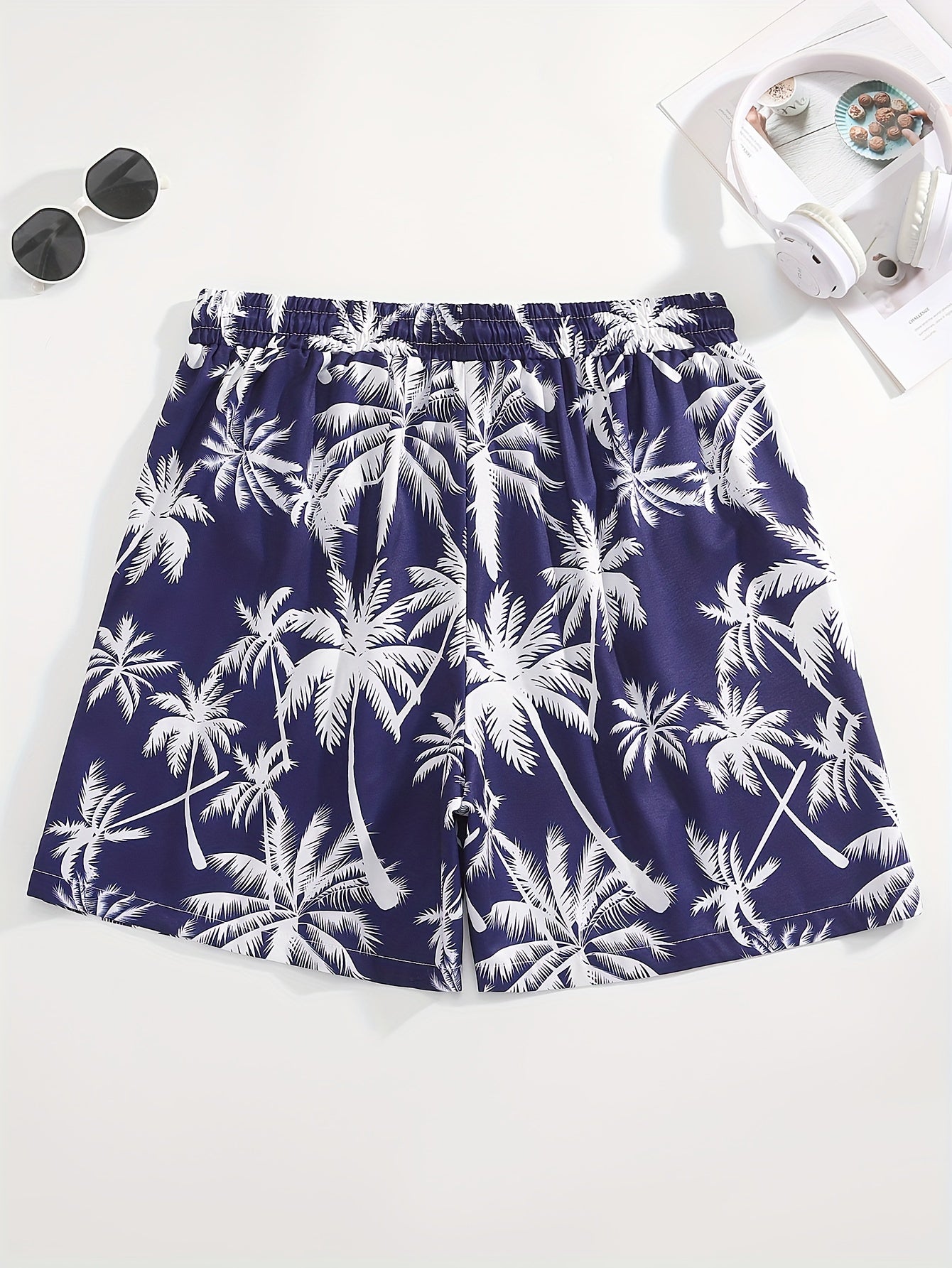 Men's Tropical Coconut Tree Print Drawstring Shorts - Casual, Loose-Fit Beachwear with Pockets