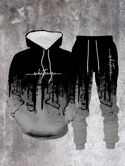 Men's Casual Hoodie & Sweatpants Set - Black & Red Contrast, Letter Print Design, Comfort Fit for Spring/Fall