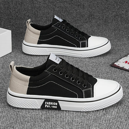 Men'S Breathable Fabric Casual Canvas Shoes, Low-Top Lace-Up Outdoor Sneakers, Trendy Skate Shoes.