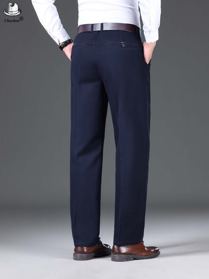 1pc Classic Fit Men'S Dress Pants - 100% Cotton, Solid Color, Non-Stretch, Regular Length, for Autumn/Winter - Business Casual Style