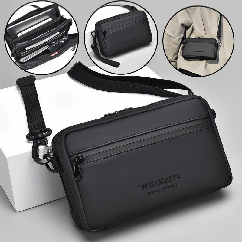 WEIXIER Men's Casual Nylon Handbag - Large Capacity with Adjustable Wrist Strap, Sleek Black for Daily Use, Valentine's Day Gift for Him, Outdoor Bag | Casual Style | Nylon Material