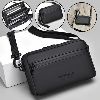 WEIXIER Men's Casual Nylon Handbag - Large Capacity with Adjustable Wrist Strap, Sleek Black for Daily Use, Valentine's Day Gift for Him, Outdoor Bag | Casual Style | Nylon Material