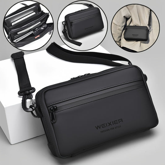 WEIXIER Men's Casual Nylon Handbag - Large Capacity with Adjustable Wrist Strap, Sleek Black for Daily Use, Valentine's Day Gift for Him, Outdoor Bag | Casual Style | Nylon Material