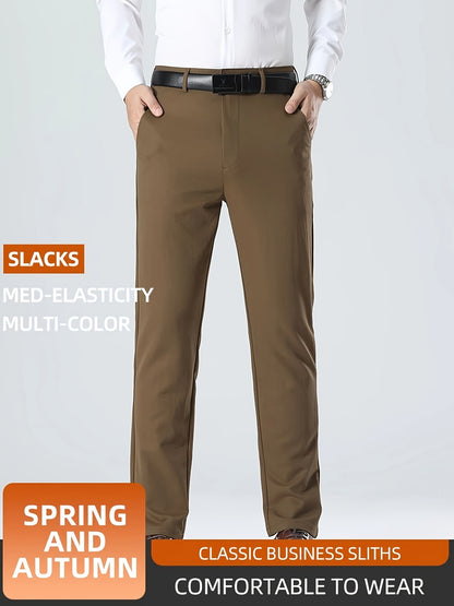 Men's Casual Solid Color Dress Pants - Polyester Blend, Woven, Regular Fit, All-Season Comfort, Adult Suit Pants