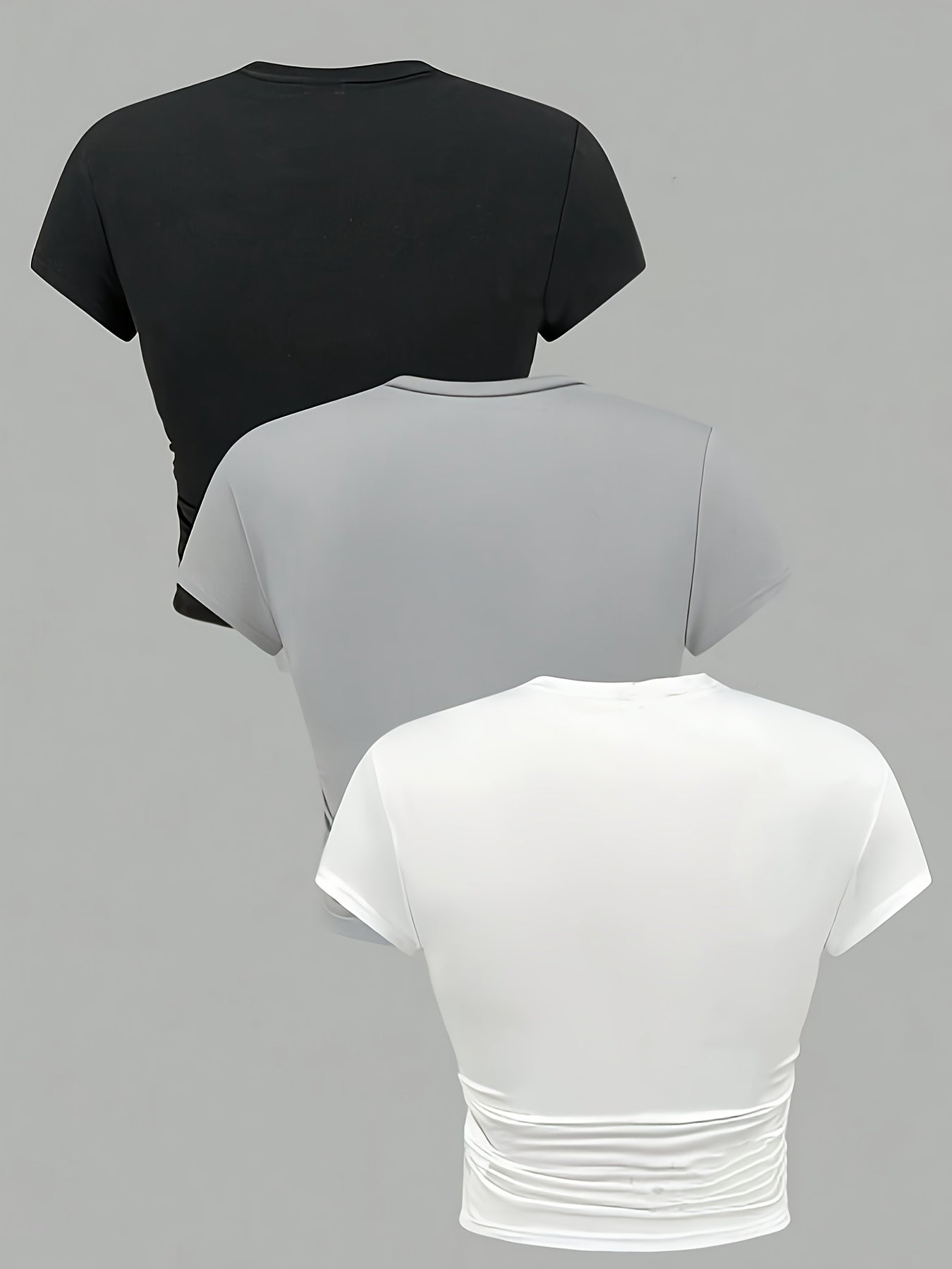 Girls' 3pcs Slim Fit Short Sleeve T-Shirts - Casual Round Neck, Stretchy Polyester, Machine Washable - Perfect for Spring/Summer/Fall