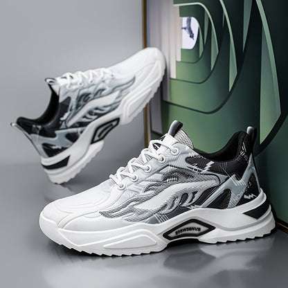 Men's Sneakers - Lightweight Cushioned Platform Sneakers with Lace-Up Closure, Non-Slip PVC Sole - Breathable Gym, Running, Casual Shoes in Grey/Black colorway - for Everyday & Light Hiking, Gym Shoes