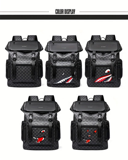 Men'S Stylish Black Backpack with Shark Graphic - Lightweight, Large Capacity, Multi-Functional Shoulder Bag for Travel, Commuting, School - Durable PVC Material, Sports & Fitness Design, Backpack for Travel