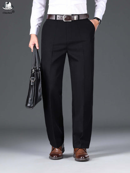 1pc Classic Fit Men'S Dress Pants - 100% Cotton, Solid Color, Non-Stretch, Regular Length, for Autumn/Winter - Business Casual Style