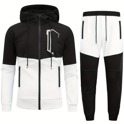 Men's Sports Casual Multi-pocket Workwear Suit Men's Spring and Autumn Hooded Patchwork Cardigan Sweatshirt Suit Men's Running Suit Fitness Suit Home Wear