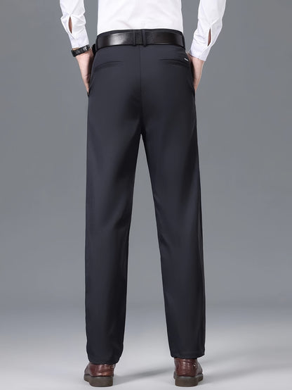 1pc Men'S Spring/Fall Light Business Casual Straight Leg Pants, 100% Polyester, Solid Color, Slight Stretch, Mid Waist, Regular Fit, Zipper Fly, Woven, No Lining - Versatile for Work and Casual Occasions