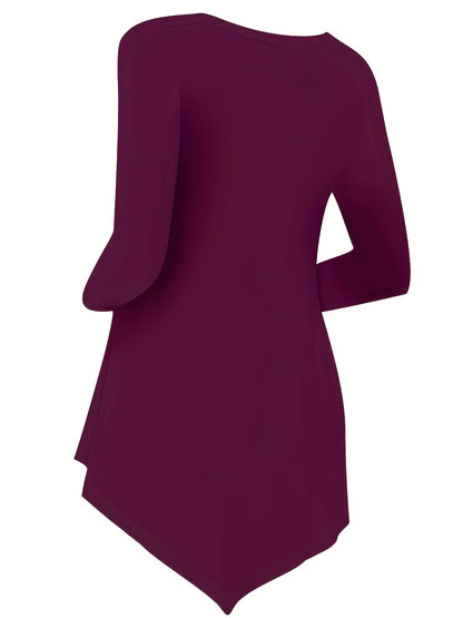 Women's Casual Long Sleeve Tunic Top, Polyester 95% Spandex 5% Knit Fabric, Solid Color Crew Neck Blouse for Spring/Summer/Fall, Spring Summer Blouse|Tunic Style|Solid Color Top