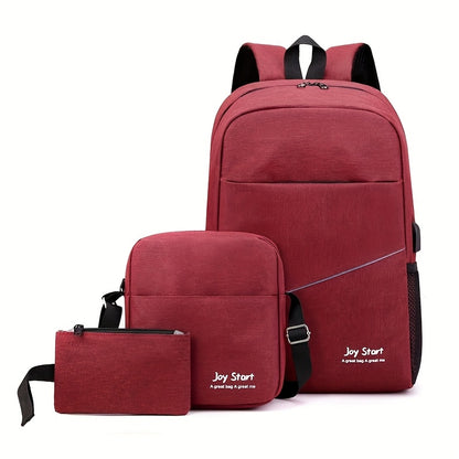 Nylon Three-Piece Set Backpack, Computer Bag, Large Capacity Middle School Book Bag