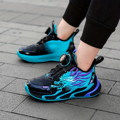 Boys' Fashion Sneakers - Breathable, Non-Slip Running Shoes with Rotating Buckle Closure for Youngsters & Teens