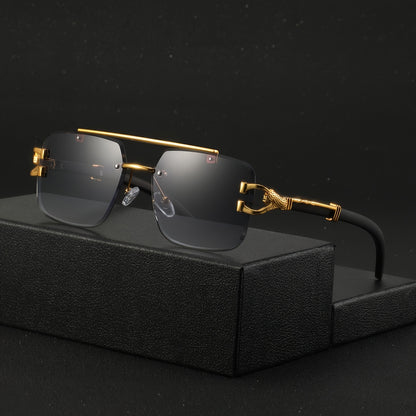 One Pair of Men's Metal Square Frameless Double Bar Vintage High-Quality Exquisite Lightweight Fashion Glasses Suitable for Daily Wear