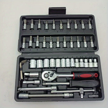 Mechanical Tool Set, Multifunctional Car Repair Toolbox, Suitable for Cars, Bicycles, Motorcycles and 1/2" 3/8" SAE & Metric Sizes Universal Wrench Kit Including Tooth Ratchet Wrenches, Household, Garage, Bicycle Trunk Specia