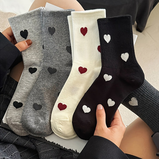 5 Pairs High-Quality Heart Socks Women's Fashionable Breathable Mid-Calf Socks