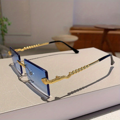 1 pair of ladies metal rectangular rimless snake pattern decoration glasses legs high quality leisure European and American hot style glasses, suitable for street shooting parties and parties to wear