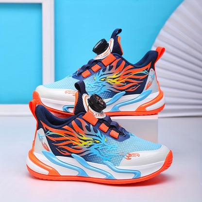 2025 Spring Autumn New Boys Running Shoes, Low Top Fabric Upper, EVA Sole, Fabric Insole, Striped Pattern, Rotary Buckle Closure, Breathable, for Boys, Middle School Students, Small and Medium Size