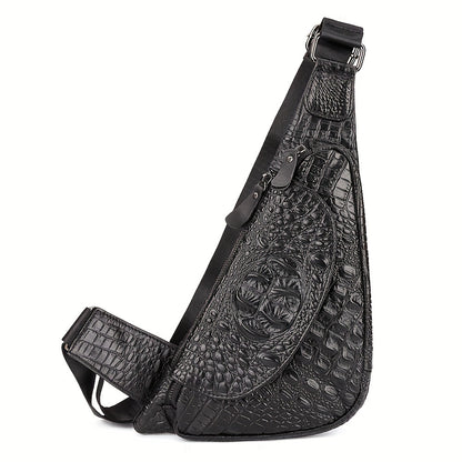 HUMERPAUL Men'S Casual Brown Leather Crossbody Bag with Alligator Print - Adjustable Strap, Multi-Compartment, Everyday Commute Shoulder Bag, Everyday Bag | Casual Style Bag | Adjustable Strap Bag