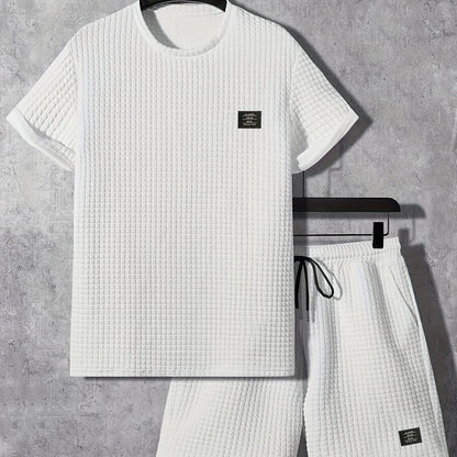 Summer Men's Casual Sports Set of 2, Trendy Round Neck Short Sleeve T-shirt + Shorts