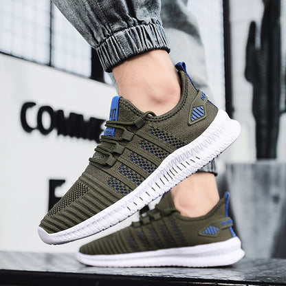 Men'S Breathable Lightweight Tennis Shoes - Sporty Casual Style, Solid Color & Stripe Pattern, All-Season for Hiking, Daily Wear & Ball Games, Lace-Up Design, Low-Top Fabric Upper & Lining, EVA Sole, Fabric Insole