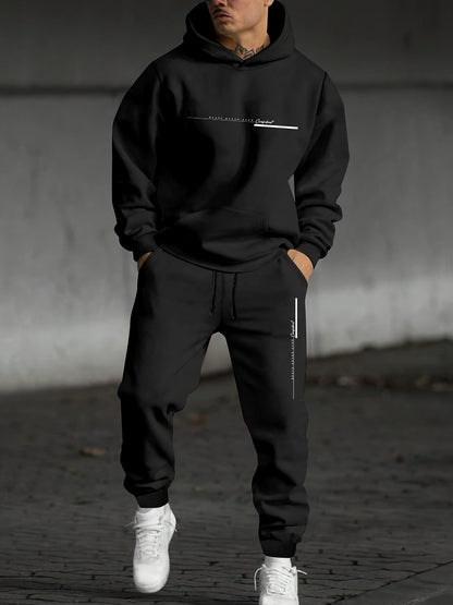 Men's Two-piece Set with Printed Hoodie and Sweatpants