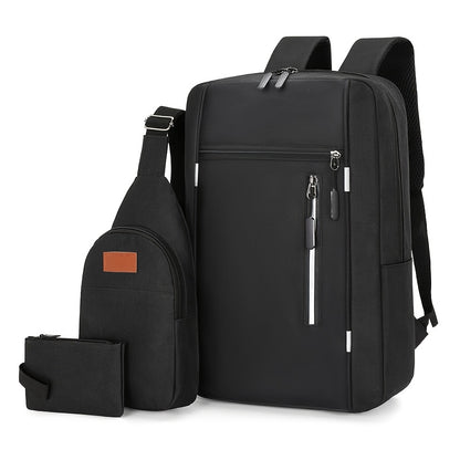 Three-Piece Set: Laptop Bag, Chest Bag, Wallet - Multi-Layer Oxford Fabric Adjustable Shoulder Backpack with Reflective Strip Design, Breathable Wide Strap Large Capacity Casual Storage Bag for Men, Suitable for Daily Commute