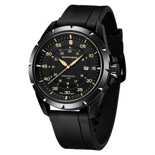 SAPPHERO Men's Luxury Watch - Stainless Steel Case & Band, 50m Waterproof, Analog Display with Date Window, Everyday & Formal Watch for Swimming, Business, Gifts - Affordable Luxury Wristwatch, Business Wristwatch, Sporty Ele