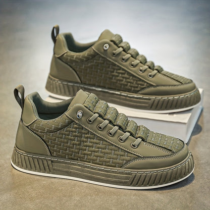[Urban Appeal] Trendy Solid Color Low Top Sneakers, All-Season Lace-Up Casual Shoes with Faux Upper, Fabric Inner, Rubber Sole, and Comfortable Cloth Insole, Versatile Trainers | Modern Sneakers | Durable Rubber Sole