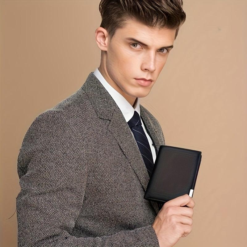 Men's Slim Faux Leather Wallet with Iron Edge - Trendy Korean Style, Black & Brown, Compact Design with Card Slots, Photo Holder & Large Banknote Compartment, Perfect for Everyday Use, Cardholder | Modern Look | Metallic Trim