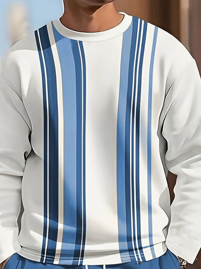 Men's Casual Fashion Round Neck Sweatshirt & Joggers Set - Polyester, Machine Washable, Printed Design for Spring/Fall