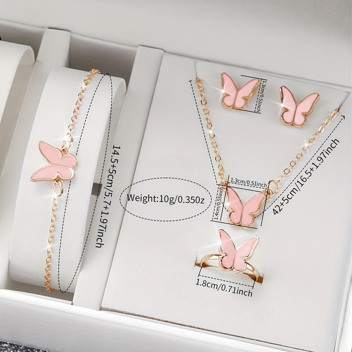 [6pcs Women'S Quartz Watch and Jewelry Set] 6pcs Women'S Quartz Watch and Butterfly Jewelry Set, Round Alloy Case, PU Leather Band, Analog Display with Rhinestone Embellishments, Non-Rechargeable Button Battery, with Gift Set
