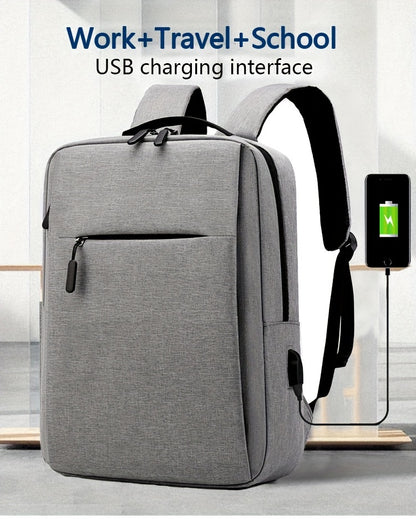 1pc Lightweight Business Laptop Backpack, 33.02/35.56/38.1 cm Computer Bag with USB Charging Port, Adjustable Straps, Zipper Closure, Polyester Lining, Wet Wipe Clean, Black Fabric Travel & Student Bookbag for Men and Women,