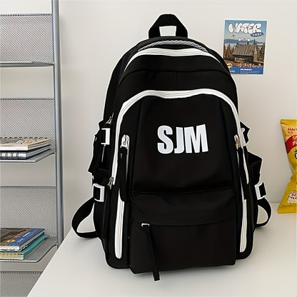 Stylish Unisex Nylon Backpack - Durable Casual Travel & School Bag with Adjustable Straps, White & Blue Design, Lightweight and Spacious for Everyday Use, School Backpack | Contrast Strap Design | Polyester Lined, Travel Back