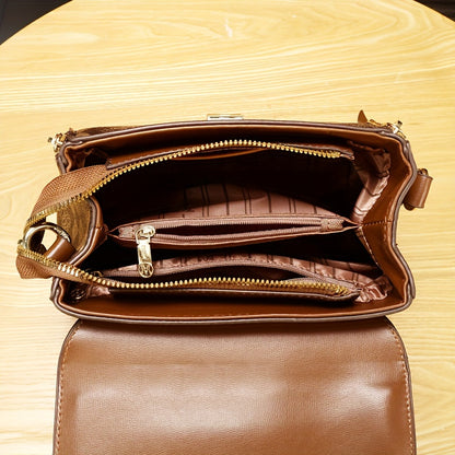 Vintage PU Handbag, Retro Turn Lock Handbag, Women'S Fashion Handbag & Purse