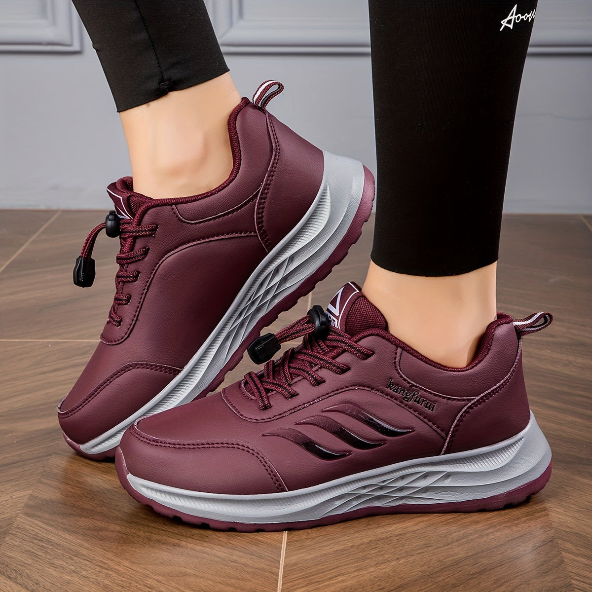 Women's Drawstring Sports Shoes, Waterproof Anti-slip Low Top Running Sneakers, Outdoor Gym Jogging Trainers
