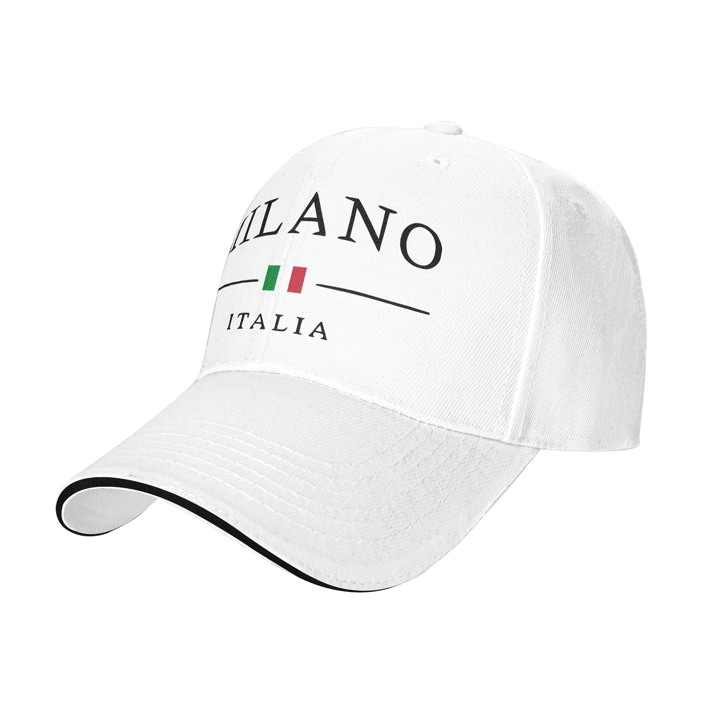 Adjustable Milan, Italy Print Baseball Cap - Breathable Polyester Dad Hat with Italian Flag Design, Black & White, Perfect for Outdoor Activities, Casual Wear, and Gifts