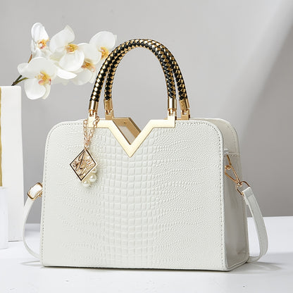 Elegant Tote Bag for Women, Large Capacity Crocodile Pattern Shoulder Bag, Lightweight with Zipper Closure, Polyester Lined, Versatile Fashion Accessory